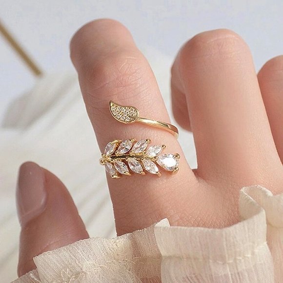 "18K Gold Plated Lovely Leaf Design Open Wedding Ring, FB16FA1068 - Picture 3 of 6